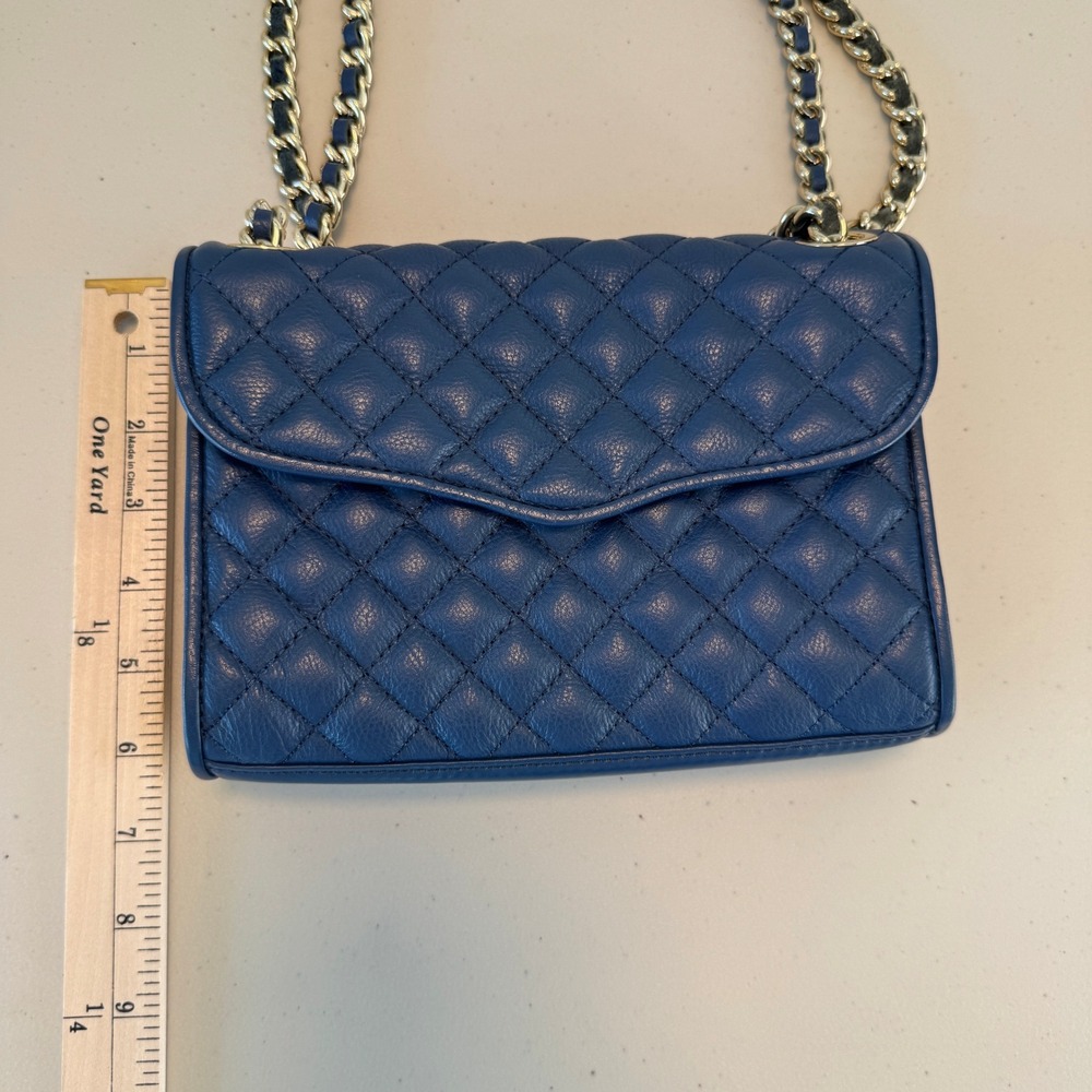 Rebecca Minkoff Blue Quilted Leather Shoulder Bag Chain Strap Magnetic Closure - Picture 16 of 16
